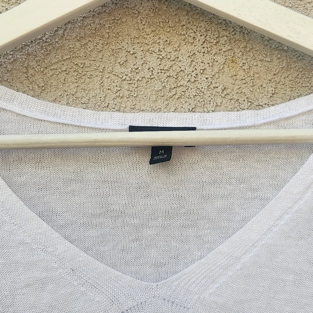 TALBOTS Women's Sweater Medium White 100% Linen Nautical Fringe Summer Beachy - Picture 2 of 10